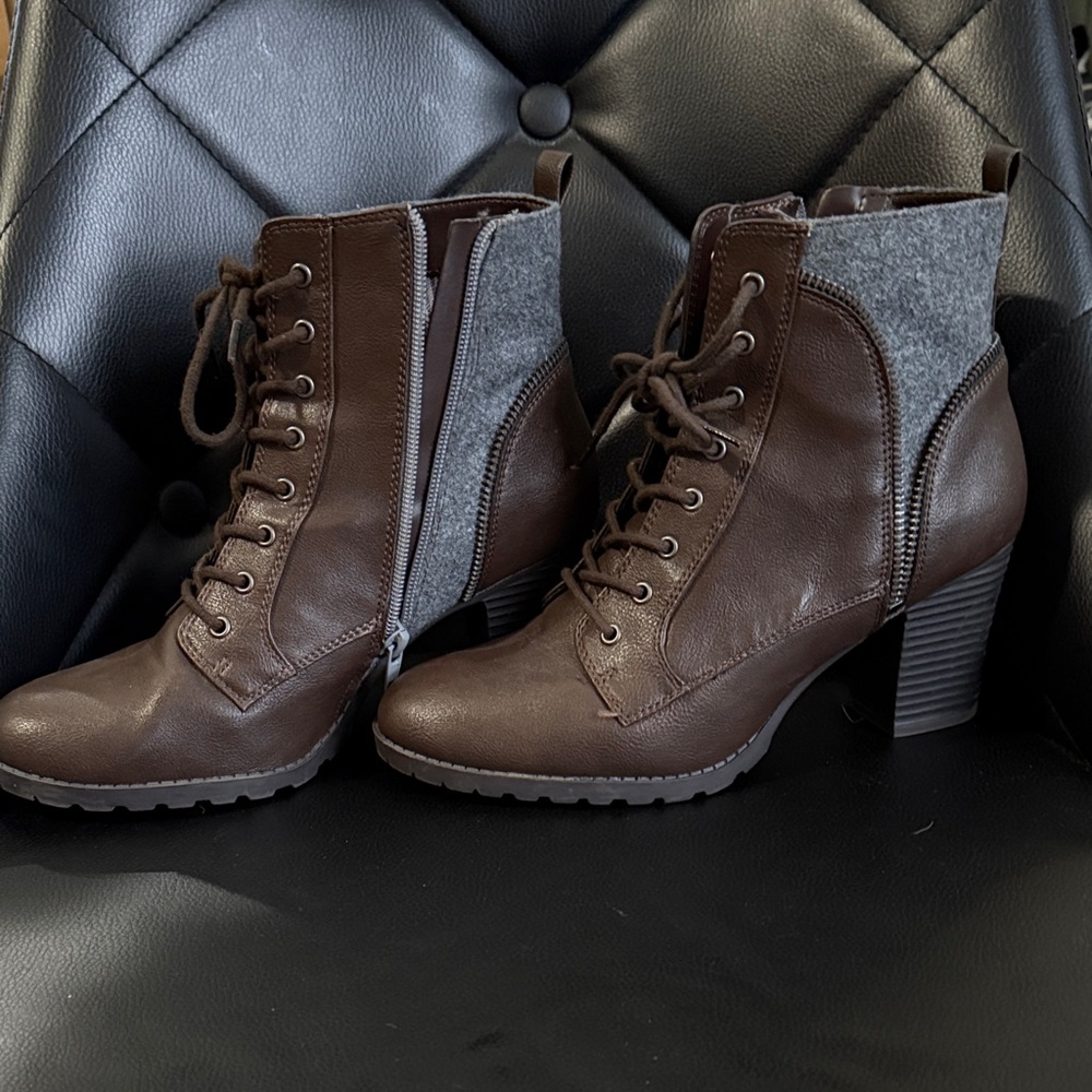 Brown and Gray Women's Ankle Boots